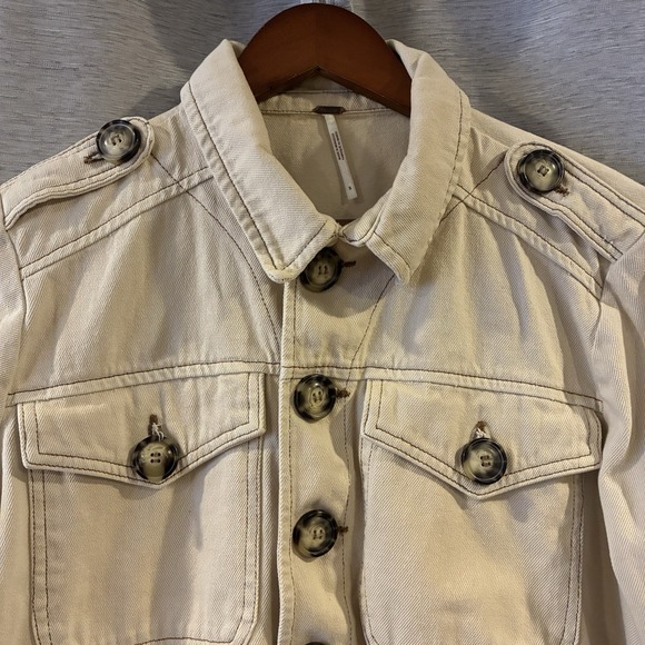 Free People Ivory Eisenhower Denim Jacket Size S - Picture 4 of 7